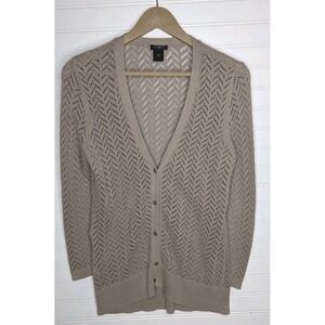 Ann Taylor Loft Women's Medium Knit Cardigan Brown Chevron Button Up Lightweight